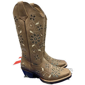 Odessa Sergal Woman's Cowboy Boots Pescaob Chestnut Ginger Size 10.5‎